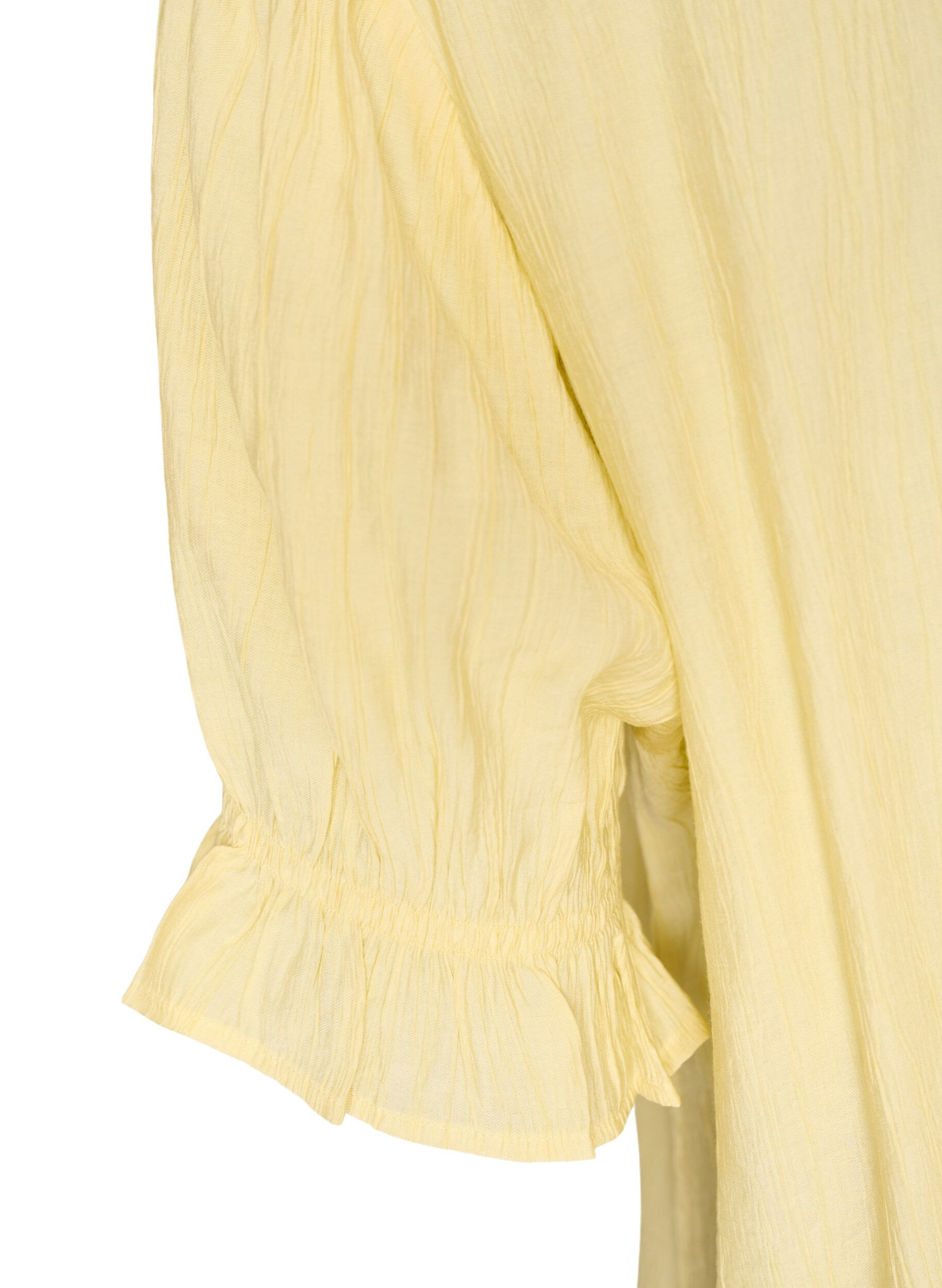 ZizziBlouse en m&eacute;lange de viscose textur&eacute;, avec manches courtes &agrave; volants, Jaune, Packshot image number 3