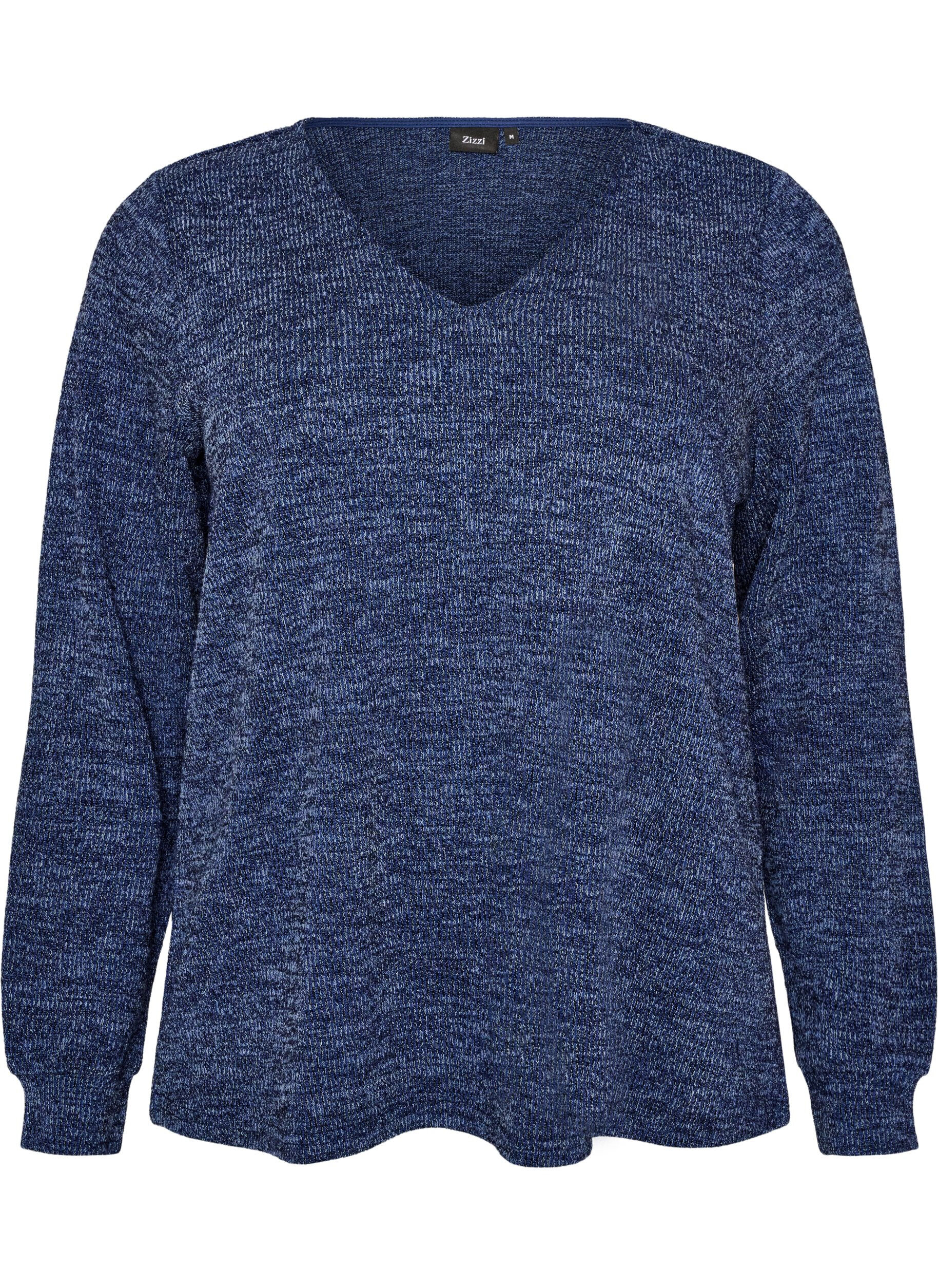 ZizziJersey blouse met V-hals en lange mouwen, Blauw, Packshot image number 0
