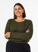 Blouse en jersey avec structure c&ocirc;tel&eacute;e et manches longues, Vert fonc&eacute;, Model image number 0