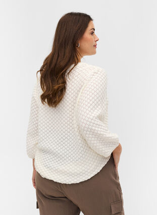 Blouse tricotée en coton bio à manches 3/4, Cloud Dancer, Model image number 1