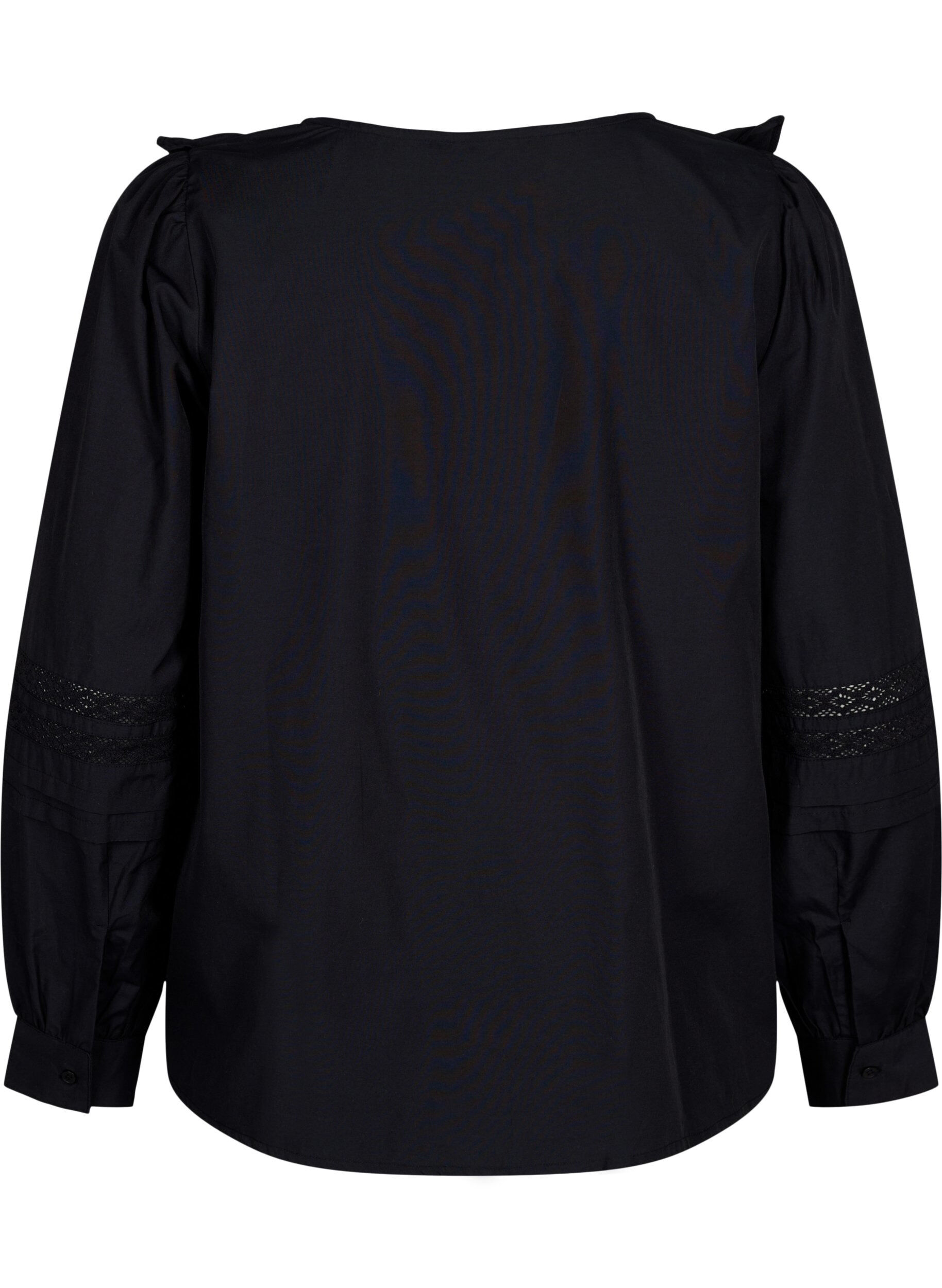 Zizzi Chemisier &agrave; volants et garniture en dentelle, Noir, Packshot image number 1