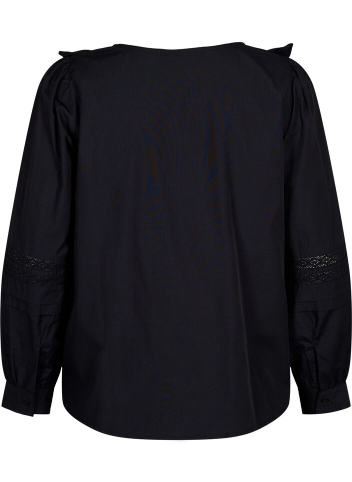Blouse met ruffels en veters, Zwart, Packshot image number 1