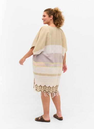 Robe de plage en coton rayé à franges, Sand As Sample, Model image number 1