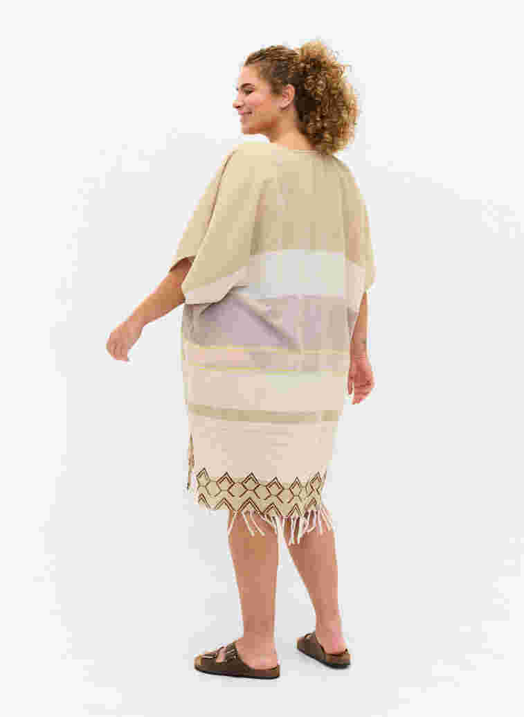 Robe de plage en coton rayé à franges, Sand As Sample, Model