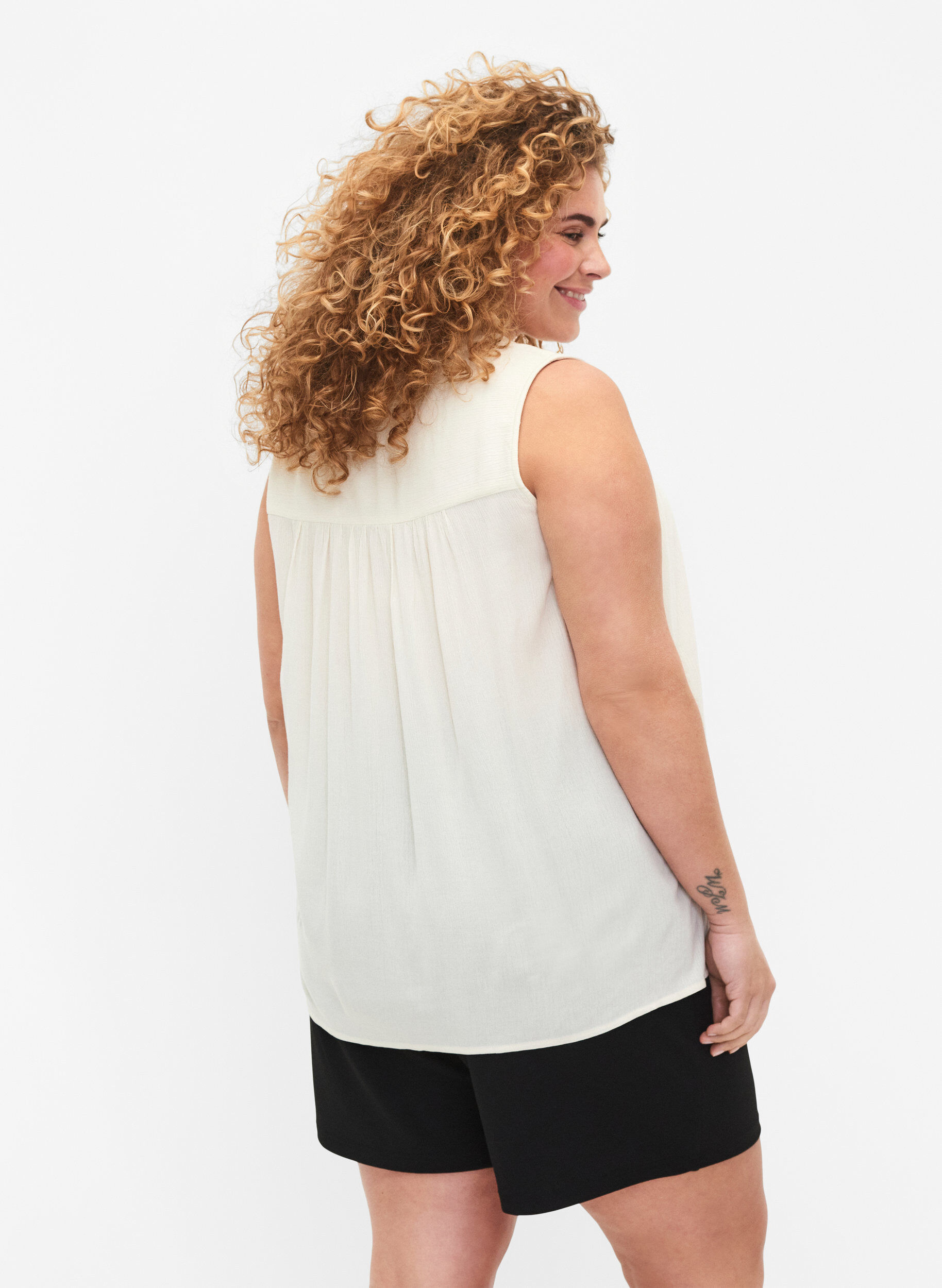 ZizziMouwloze viscose blouse met gehaakt detail, Bone White, Model image number 1