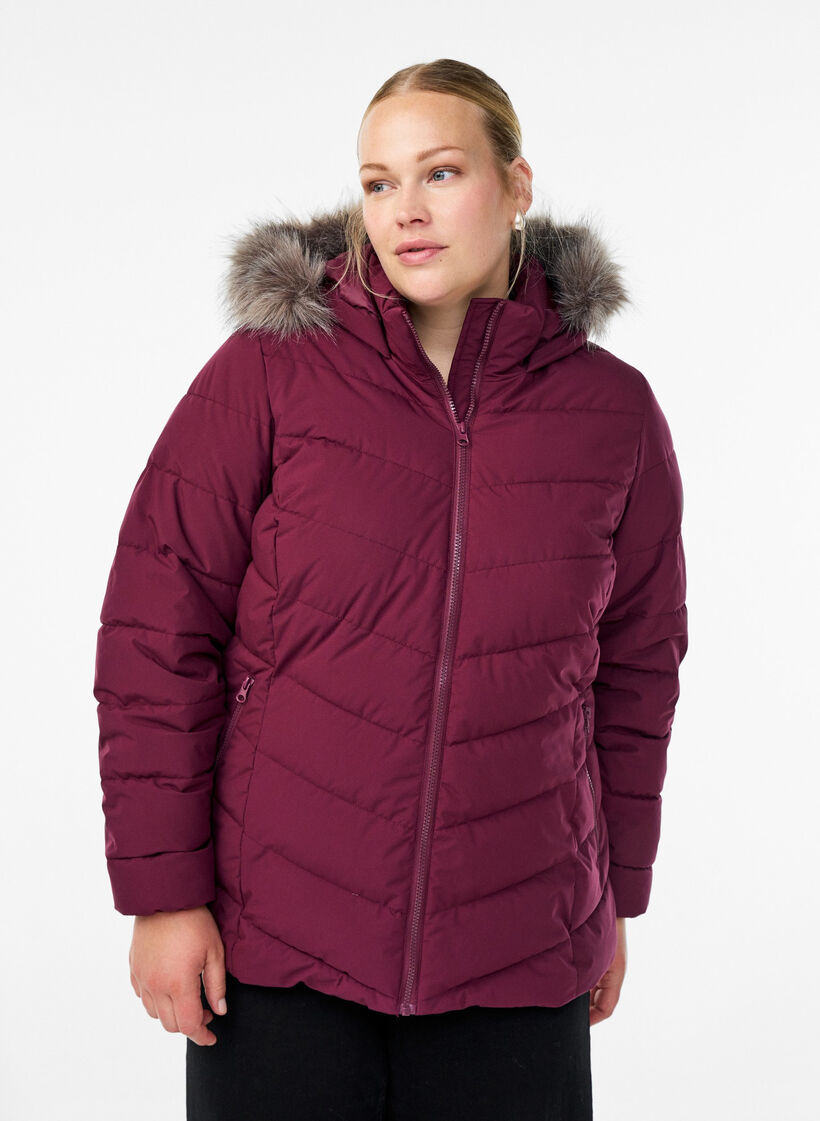 Veste courte &agrave; capuche, Bordeaux fonc&eacute;, Model image number 0