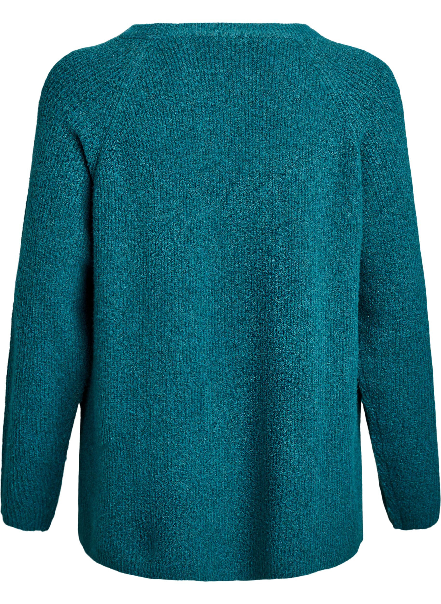 ZizziPull en maille &agrave; motif diagonal et manches raglan, Vert, Packshot image number 1