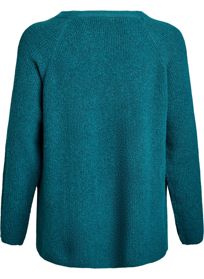 Pull en maille &agrave; motif diagonal et manches raglan, Vert, Packshot image number 1
