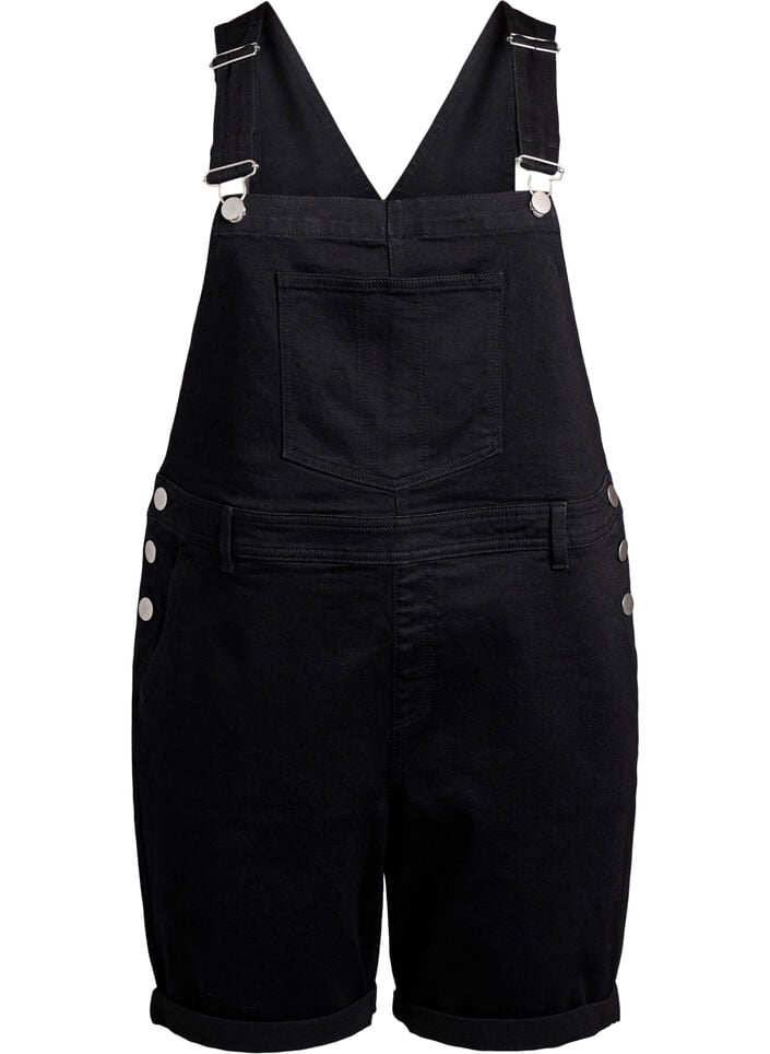 Denim overalls korte broek, Zwart, Packshot image number 0