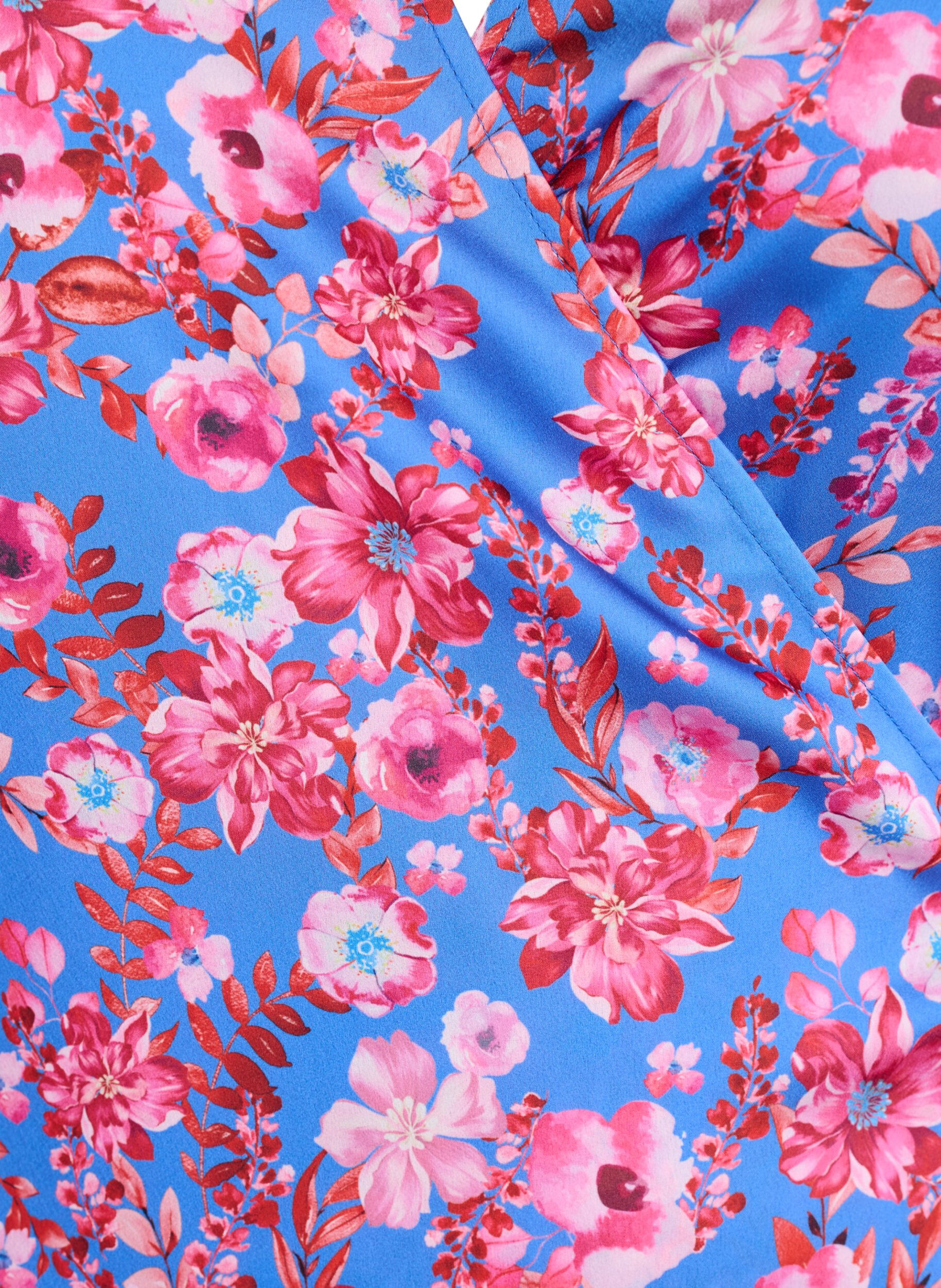 ZizziOmslagjurk met bloemenprint met 3/4 mouwen, Blauw, Packshot image number 2