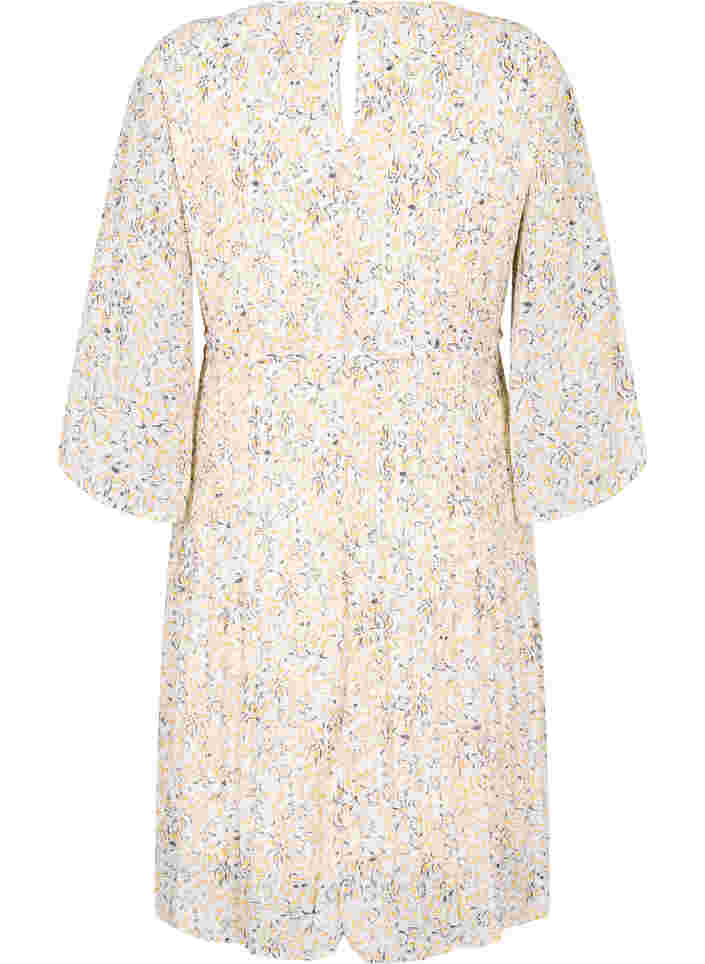 Geplooide jurk met strikceintuur, Icicle Flower AOP, Packshot image number 1