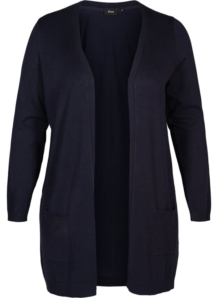 Long cardigan tricot&eacute; dans un m&eacute;lange de viscose, Bleu, Packshot image number 0