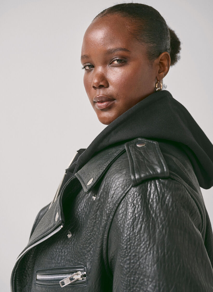 Veste de motard en cuir avec des poches, Black, Image image number 0