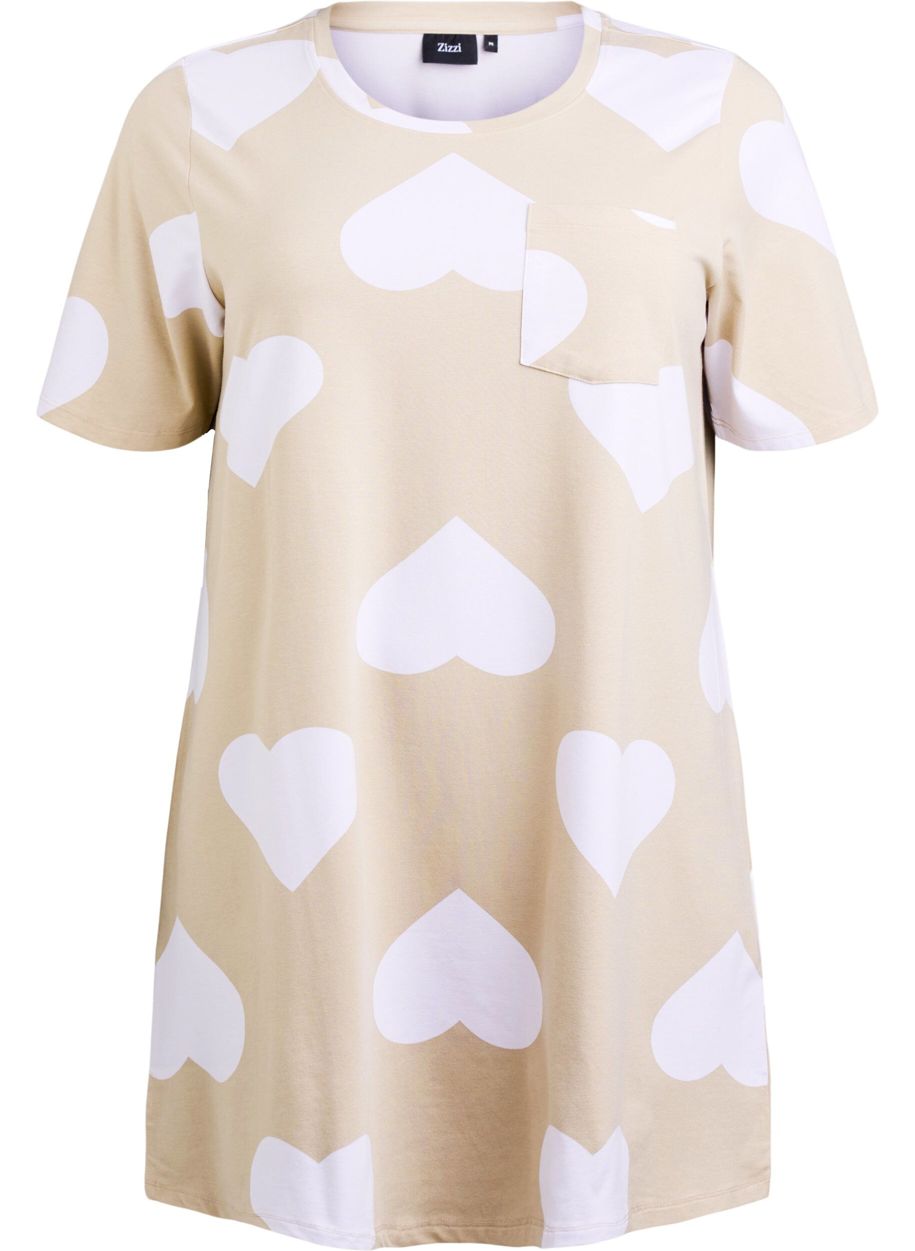 ZizziLange nacht T-shirt in een modalmix met hartjes, Beige, Packshot image number 0