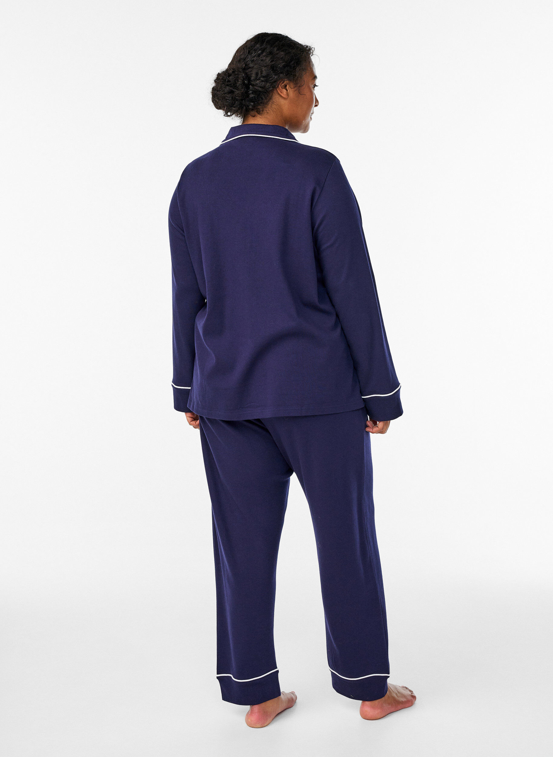 ZizziKatoenen pyjamabroek met hoge taille, Blauw, Model image number 1