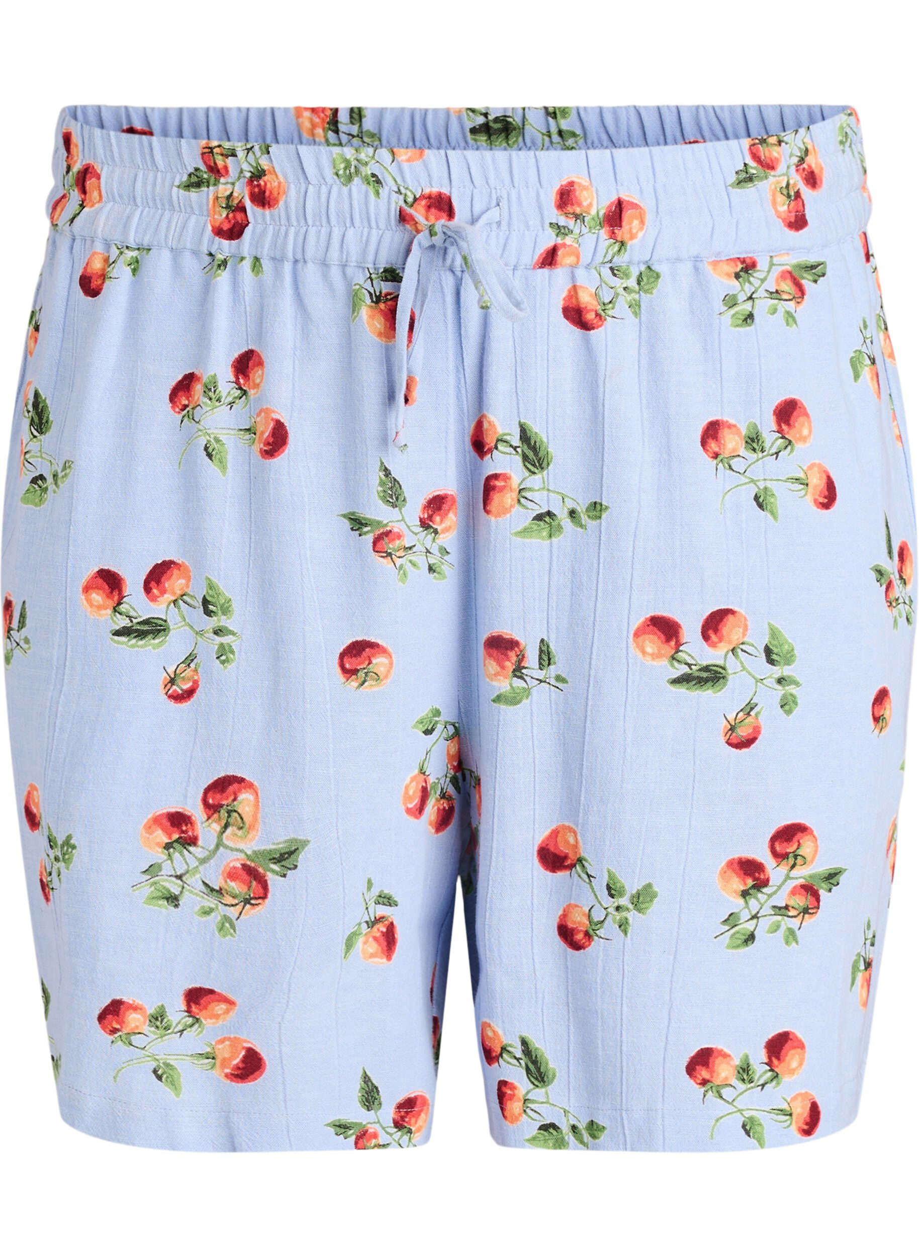 ZizziShort taille haute en coton &agrave; imprim&eacute; tomates, Bleu Clair, Packshot image number 0