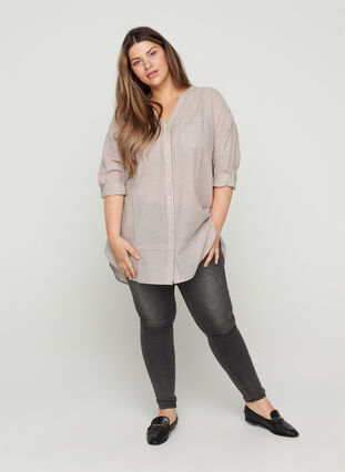 Gestreepte blouse in 100% katoen, Quail Stripe, Model image number 2