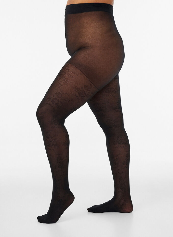 Collant 50 deniers avec motif floral, Noir, Packshot image number 0