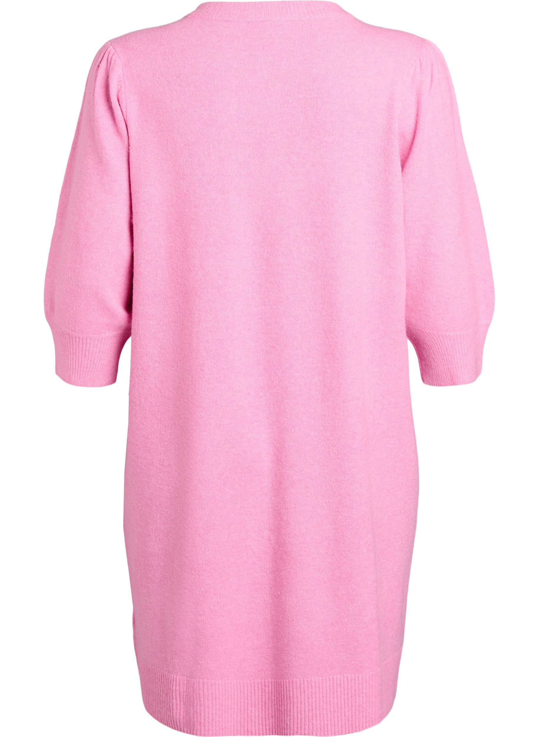 Zizzi Robe tricot&eacute;e avec manches 3/4 et col rond, B. Pink White Mel., Packshot image number 1