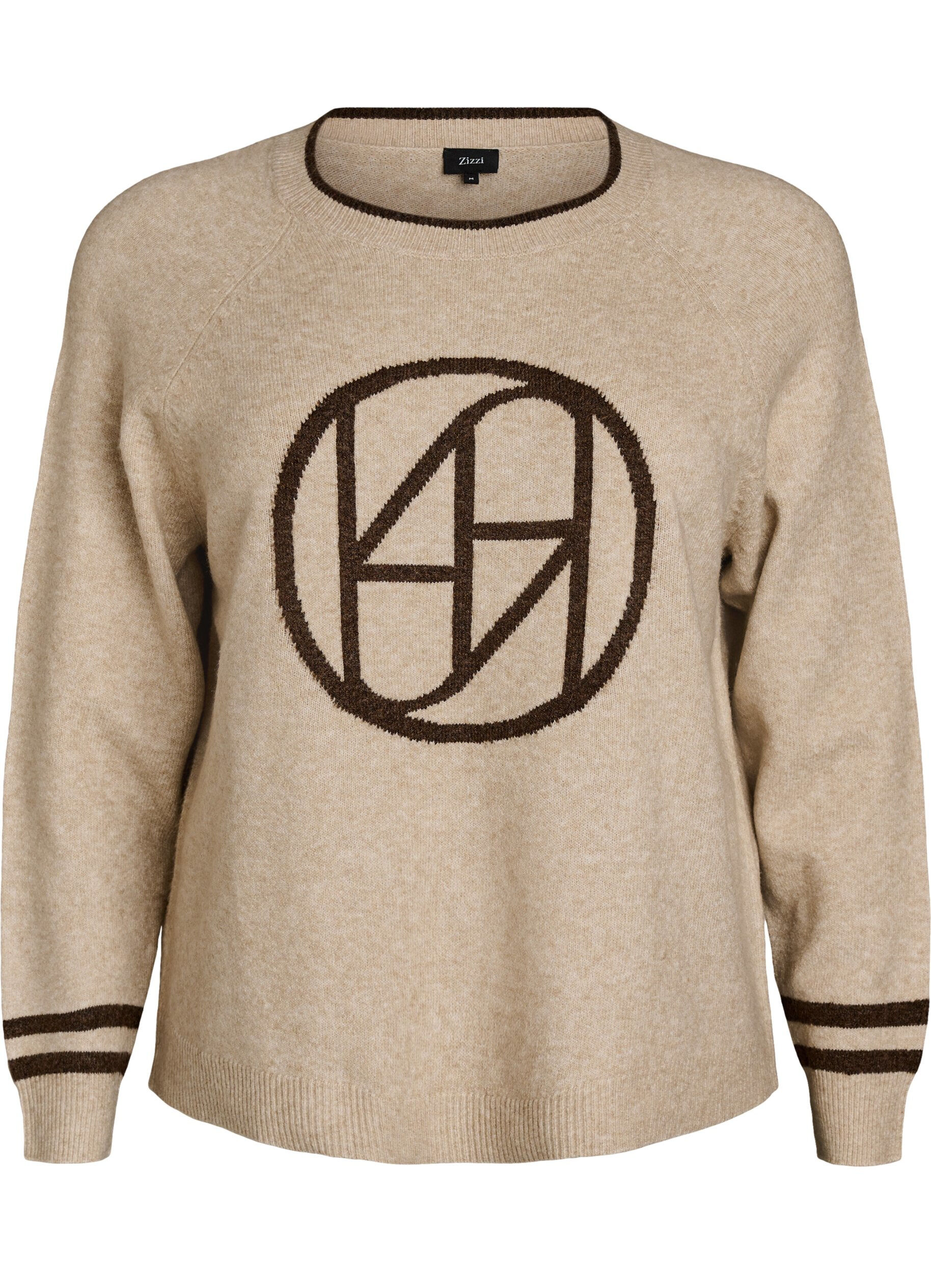 ZizziPull avec logo et rayures contrastantes, Beige, Packshot image number 0