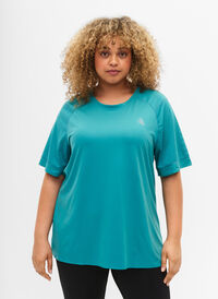T-shirt d'entraînement à manches courtes et col ras du cou, Green-Blue Slate, Model