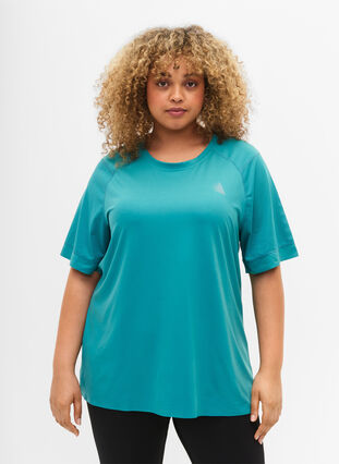 Trainings-T-shirt met korte mouwen en ronde hals, Green-Blue Slate, Model image number 0