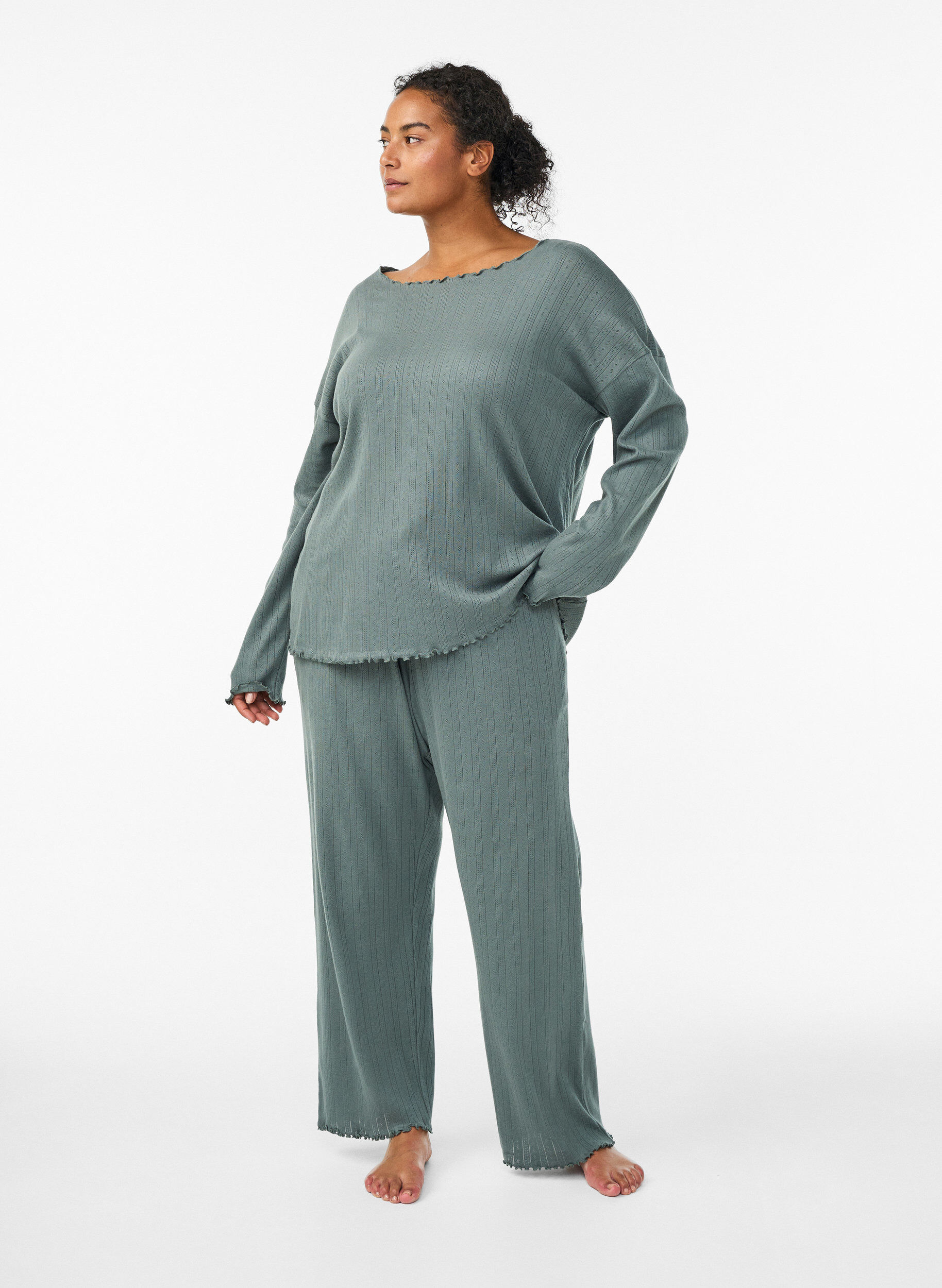Pantalon de nuit en coton, Vert fonc&eacute;, Model