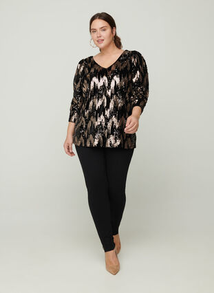 Velours blouse met lange mouwen en pailletten, Black w. Sequins, Model image number 2