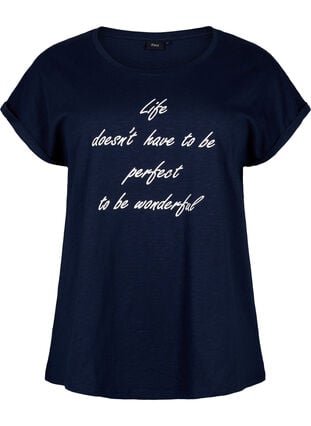 T-shirt imprimé en coton biologique, N.Sky w. White Print, Packshot image number 0