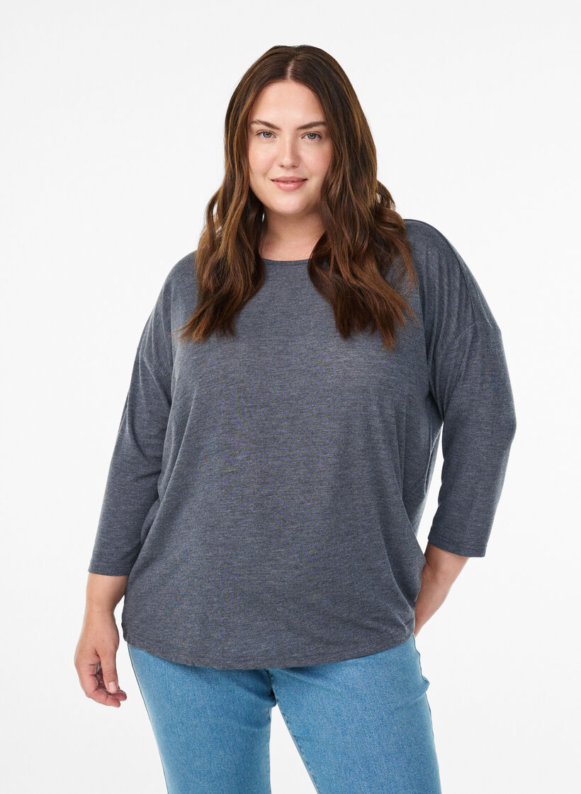 Blouse en jersey avec manches 3/4, Gris anthracite, Model image number 0