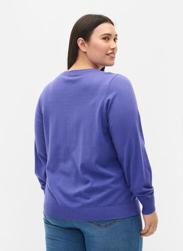 Pull en tricot de couleur unie avec nervures, Purple Opulence Mel., Model image number 1