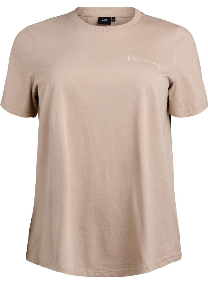 T-shirt met tekstprint en ronde hals, Bruin, Packshot image number 0
