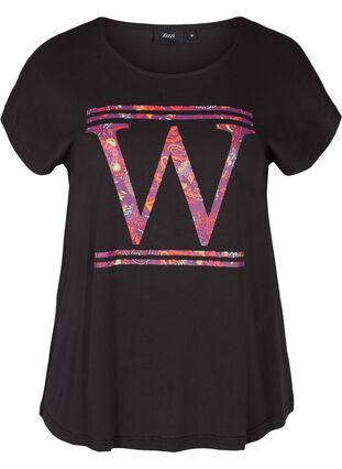 Katoenen t-shirt met kleurrijk print, Black W, Packshot image number 0