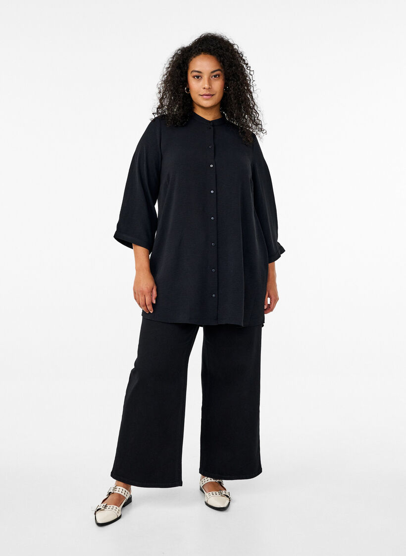 Tuniek met 3/4 mouwen, Zwart, Model image number 1