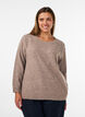 Gebreide blouse met strassteentjes en studs, Beige, Model image number 0