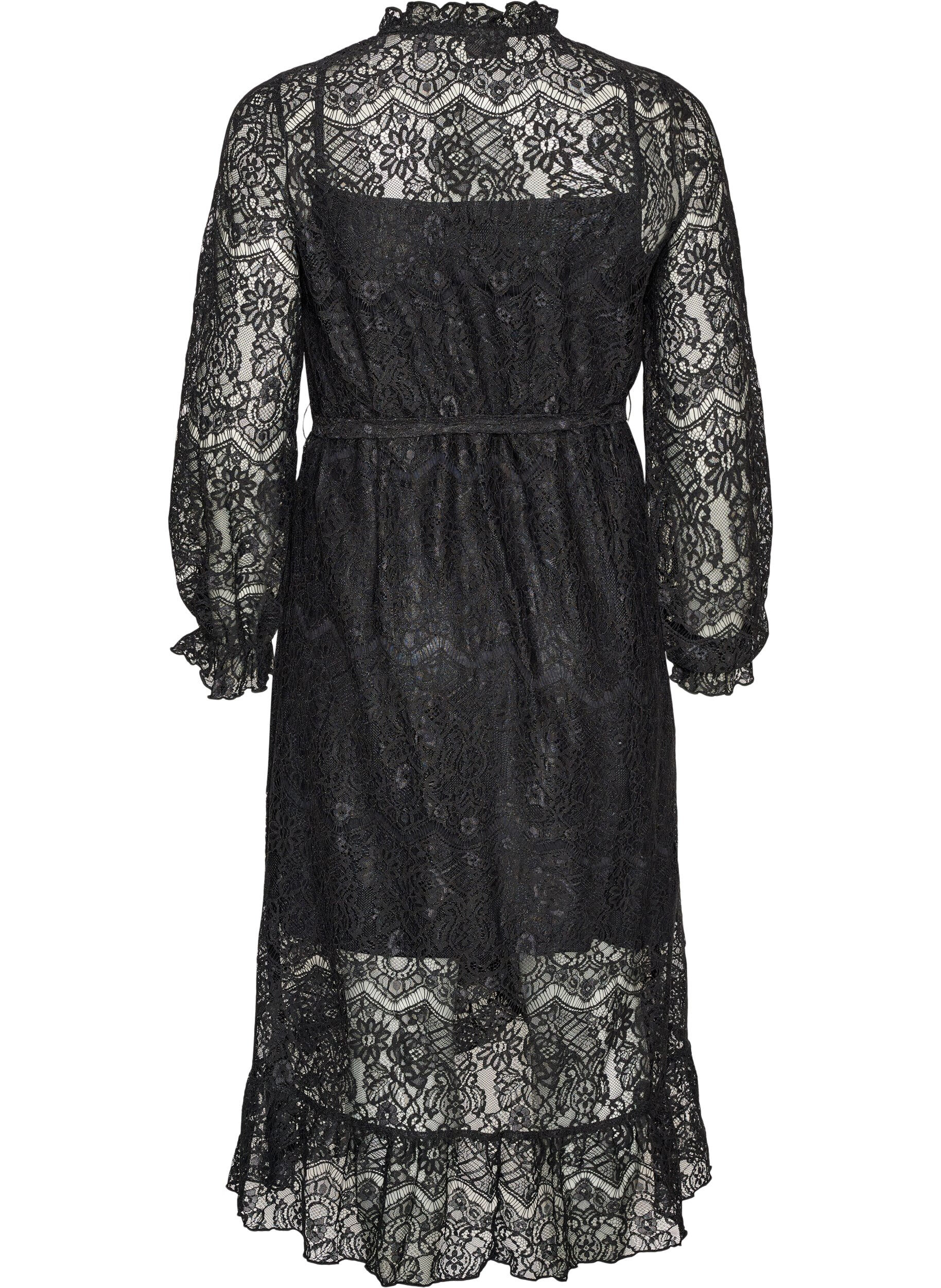 ZizziRobe en dentelle avec jupe portefeuille et volants, Noir, Packshot image number 1