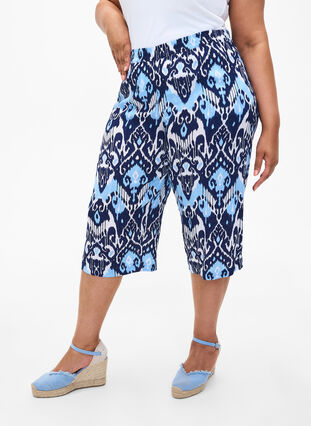 Viscose culotte broek met print, Blue Ethnic AOP, Model image number 2