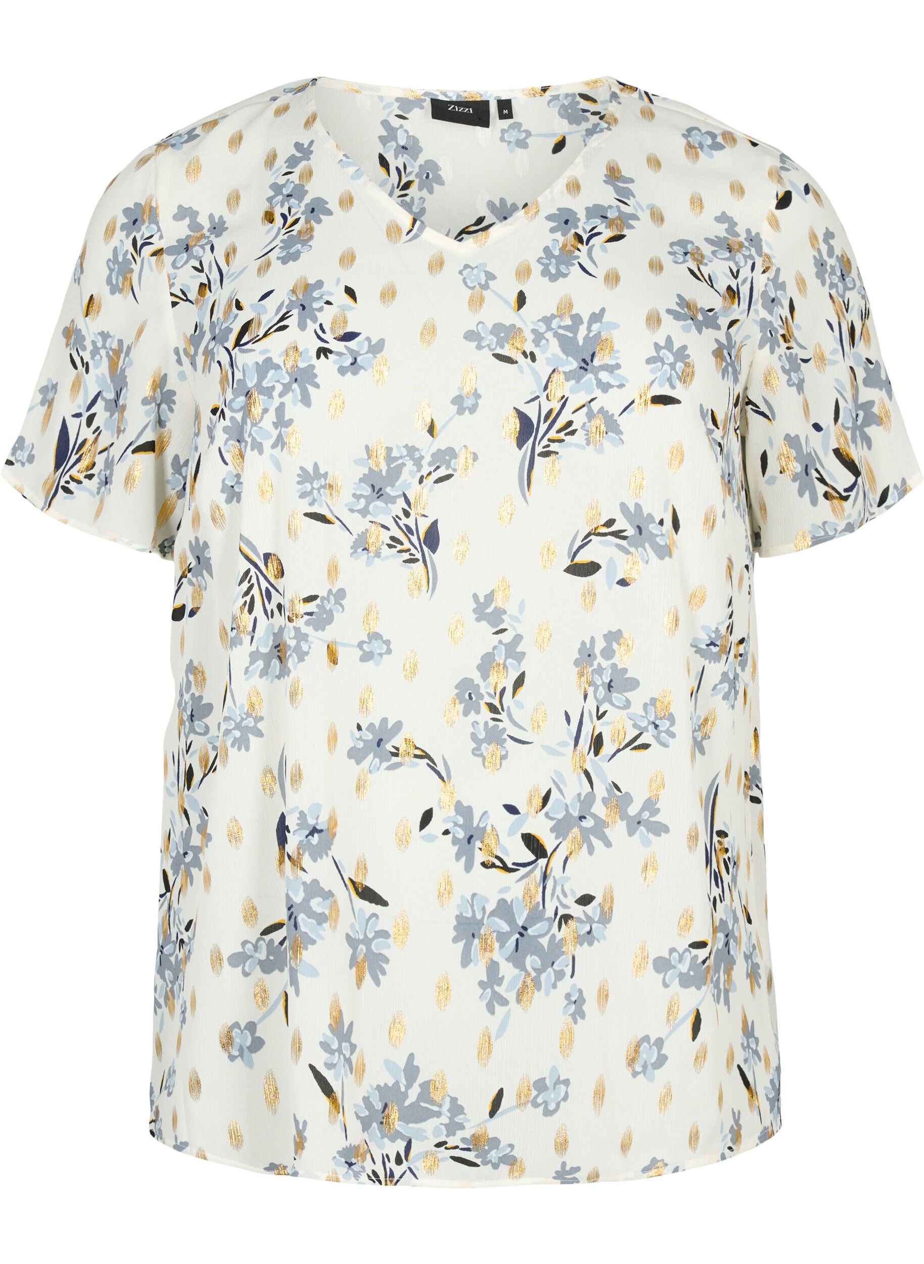 ZizziBlouse met print en lurex, White Flower/Gold, Packshot image number 0