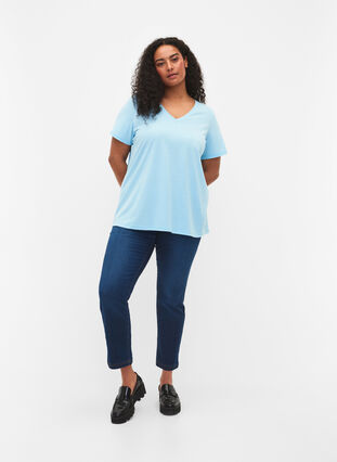 T-shirt à manches courtes avec col en V, Sky Blue, Model image number 2