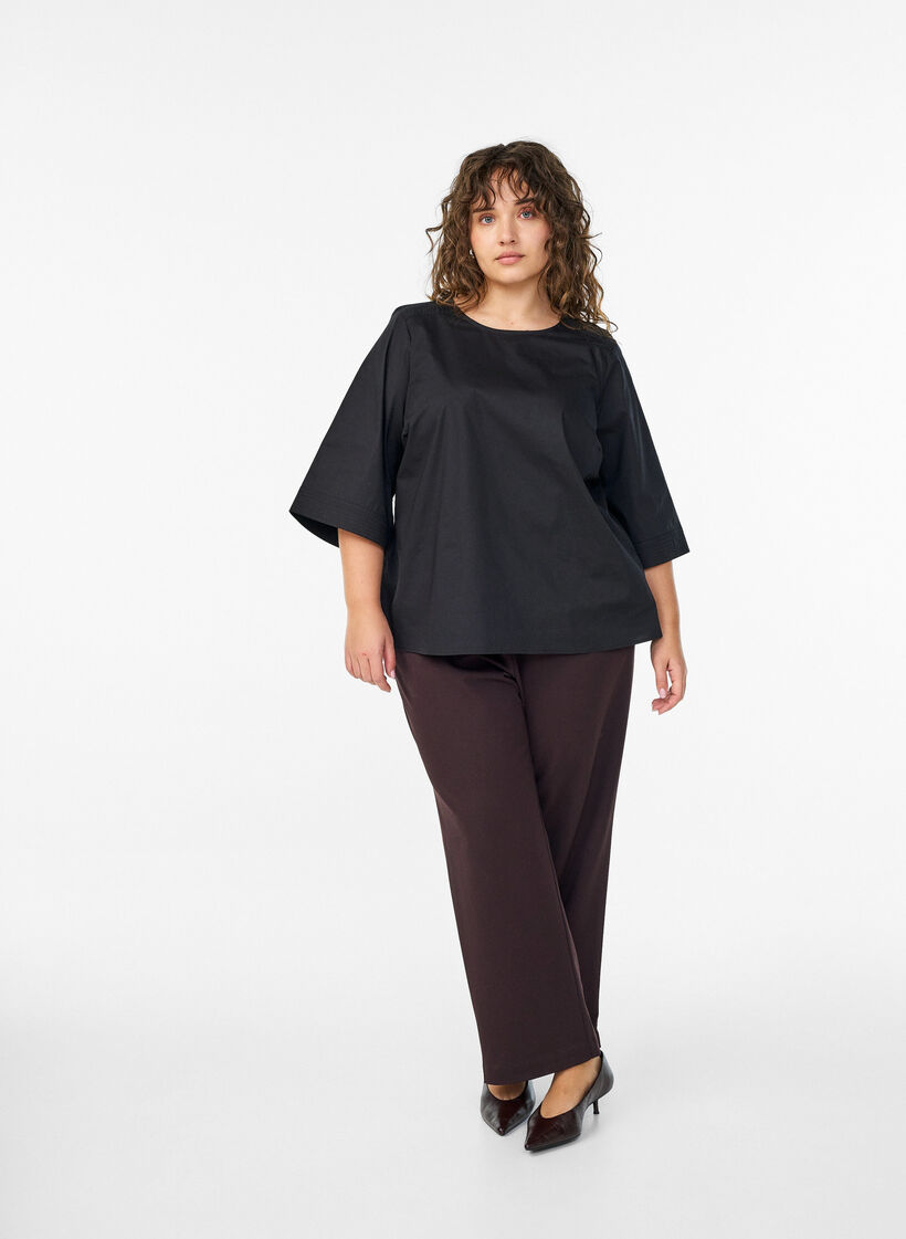 Blouse avec surpiqûres et manches 3/4, Noir, Model image number 1