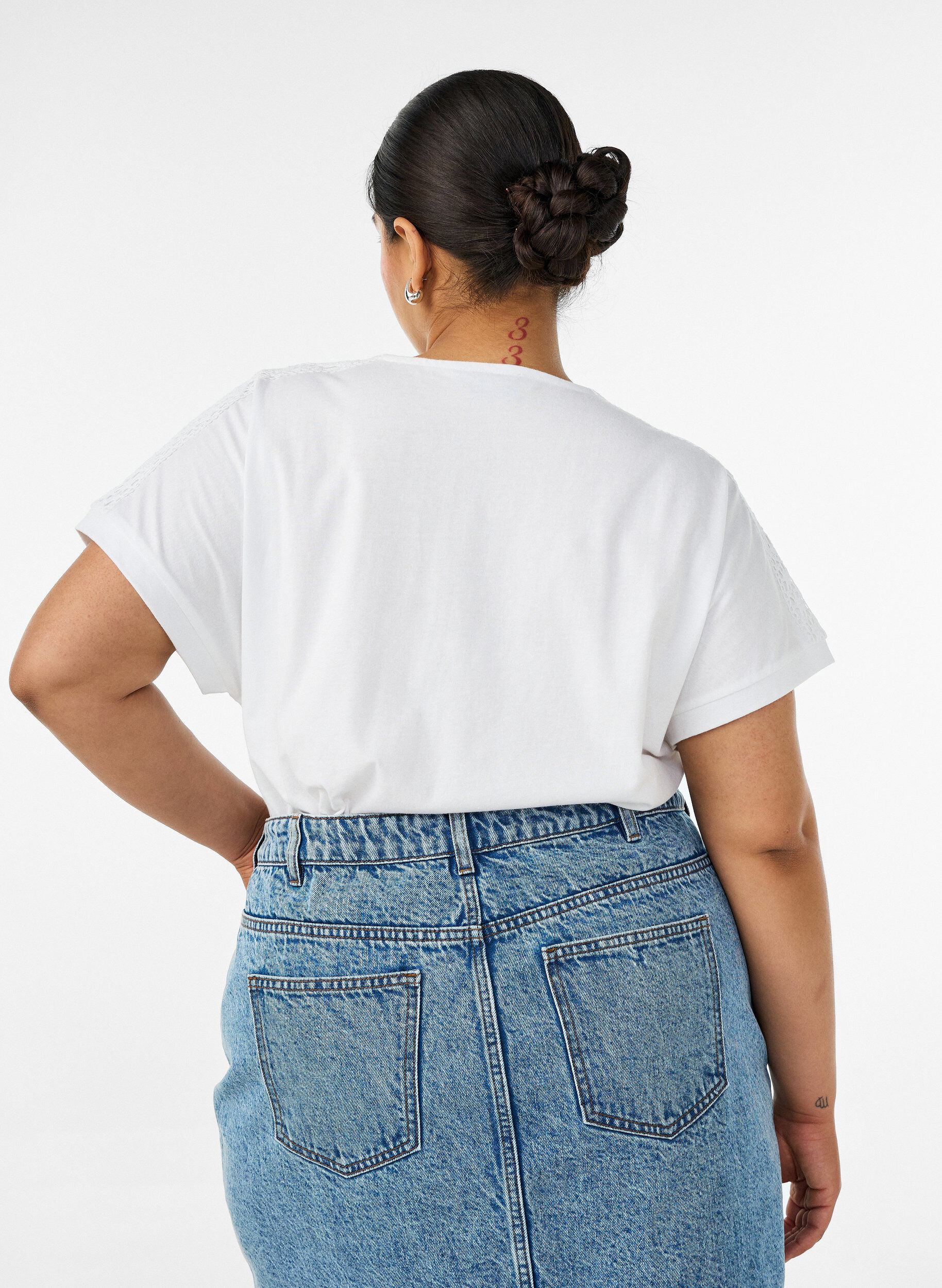 ZizziKatoenen T-shirt met haakdetail, Wit, Model image number 2