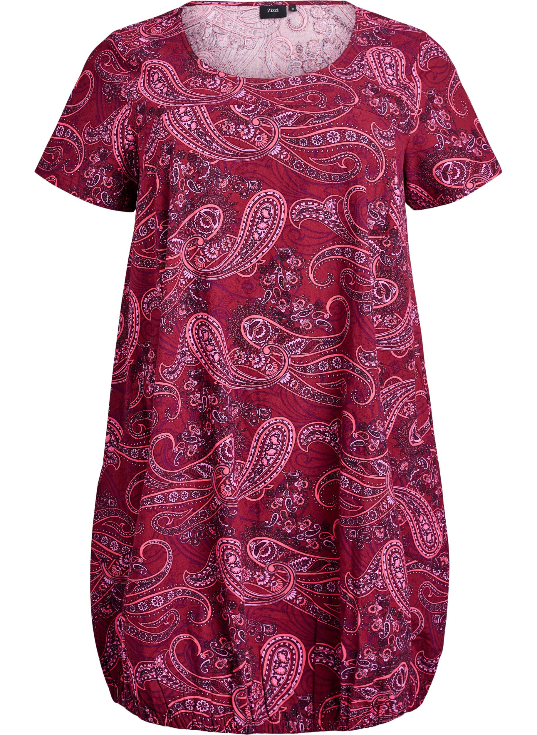 ZizziRobe en coton &agrave; manches courtes avec imprim&eacute;, Bordeaux, Packshot image number 0