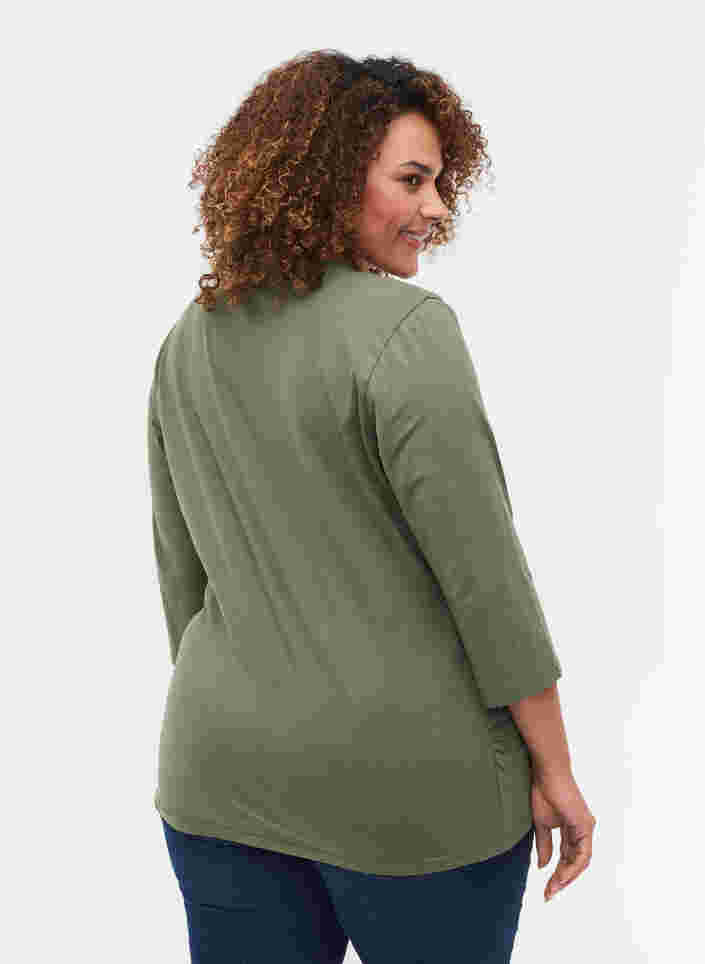 Katoenen blouse met 3/4 mouwen en wikkel, Thyme, Model image number 1