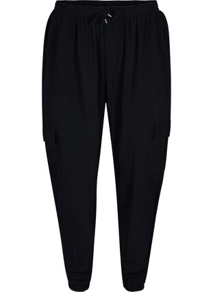Pantalon ample en viscose avec de grandes poches, Black, Packshot image number 0