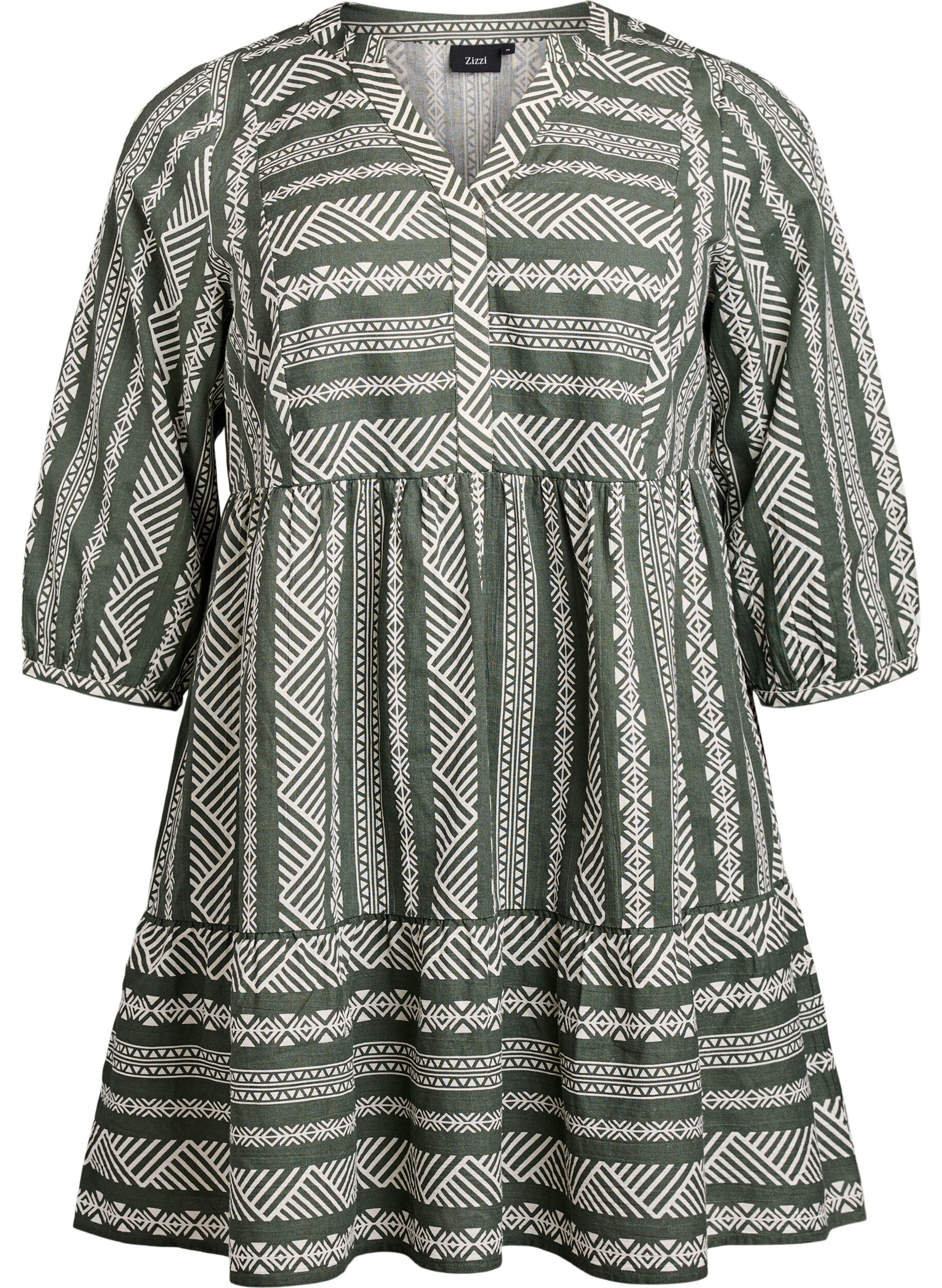 ZizziJurk met grafische print en 3/4 mouwen, Groen, Packshot image number 0