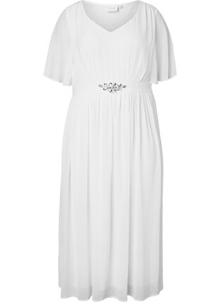 Robe longue drapée et à manches courtes, Bright White, Packshot image number 0