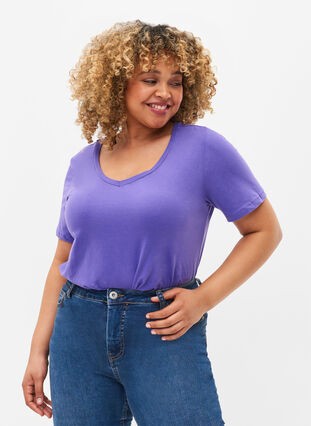 T-shirt en coton uni basique, Ultra Violet, Model image number 0