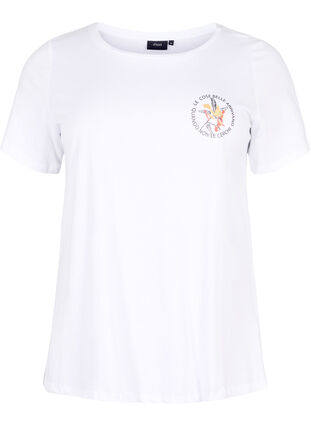 T-shirt en coton avec impression sur le devant, White Chest Print, Packshot image number 0
