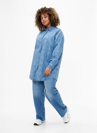 Veste en jean ample avec motif, Light blue denim, Model image number 2