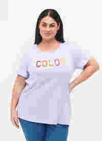T-shirt in katoen met opdruk, Lavender COLOR, Model